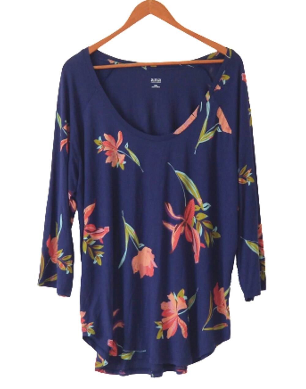 a.n.a. A New Approach, Top Crew Neck, Floral Blue - Size XXL